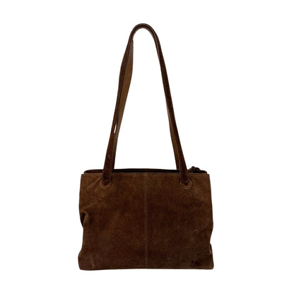 CHANEL Vintage Stitch CC Logo Suede Tote Shoulder Bag Zip Brown 902486
