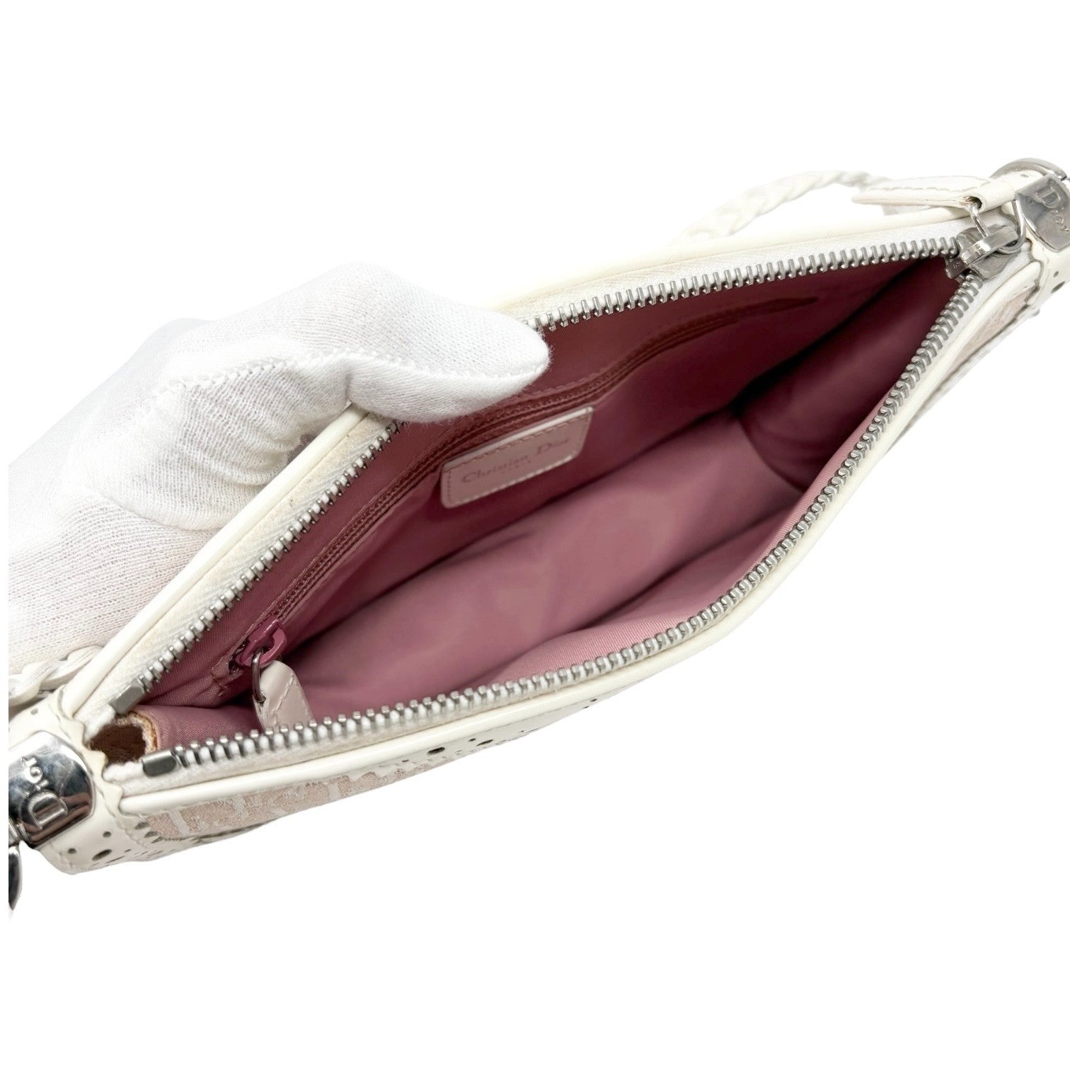 Christian Dior Vintage 2004 Trotter Monogram Logo Shoulder Bag Pink Leather