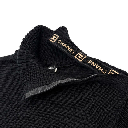 CHANEL Sport Vintage 02A CC Logo Sweater Top #38 Black Wool High Neck 902401