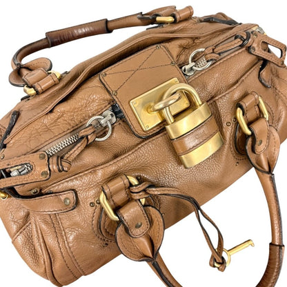 Chloe Vintage Paddington Padlock Key Boston Bag Leather Brown Gold 902319