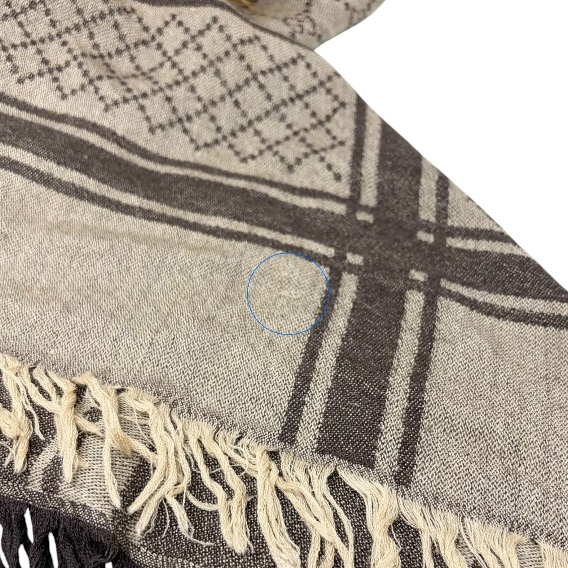 GUCCI Vintage GG Logo Monogram Fox Fur Shawl Scarf Wrap Brown Gray Wool 902011