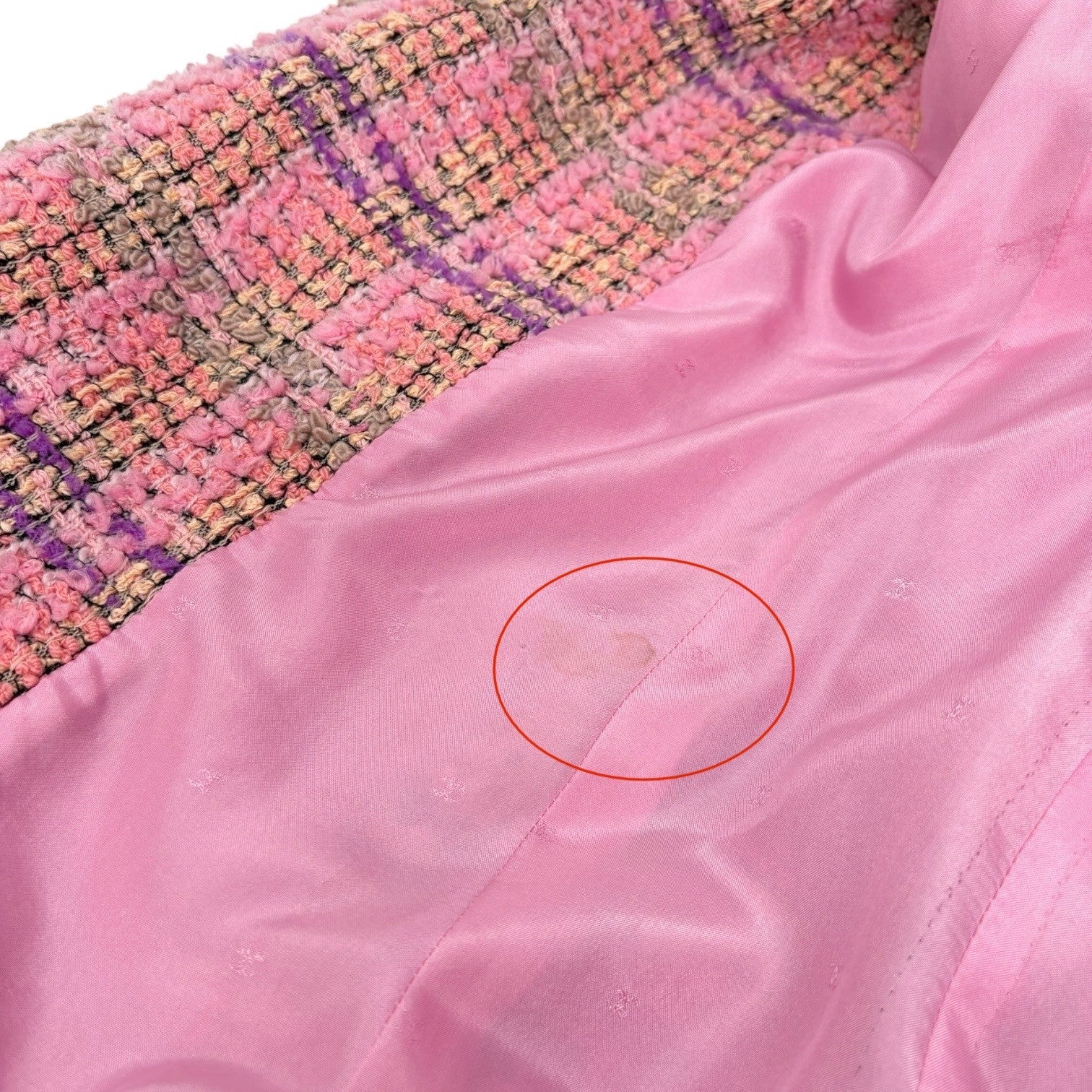 CHANEL Vintage 94A CC Logo Button Tweed Blazer Jacket Pink Multicolor Wool