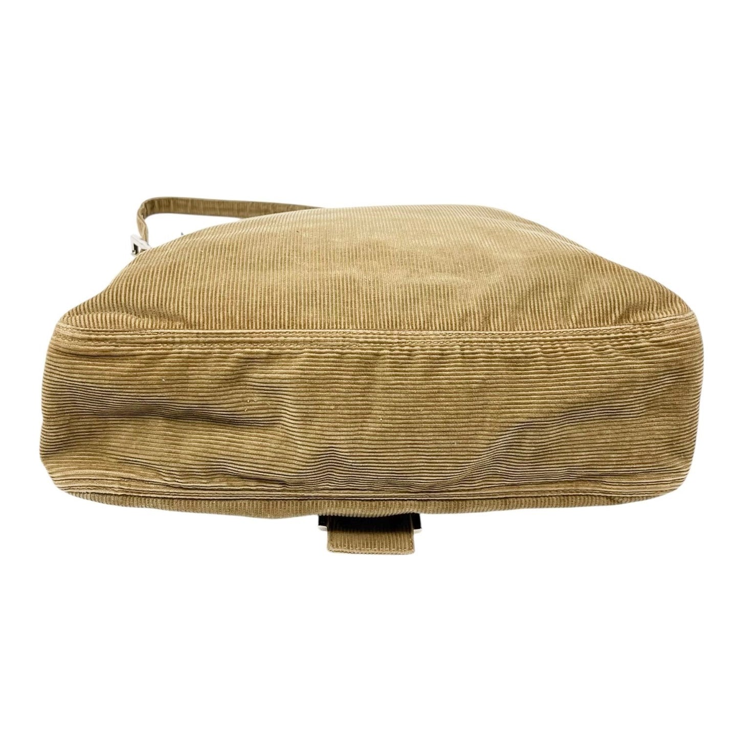 FENDI Vintage FF Logo Mamma Baguette Corduroy Shoulder Bag Beige Silver