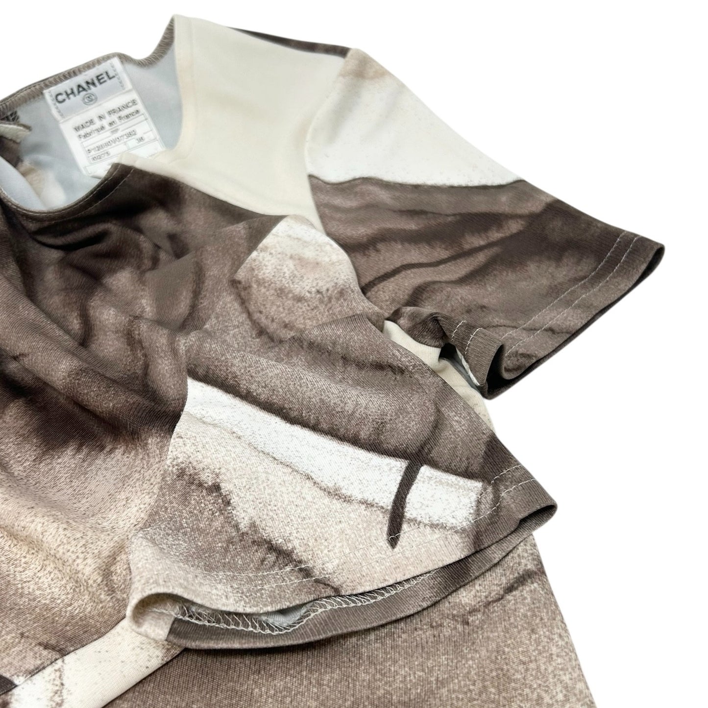 CHANEL Vintage 99P Logo Cropped T-shirt Top #36 Viscose Button Brown Cream