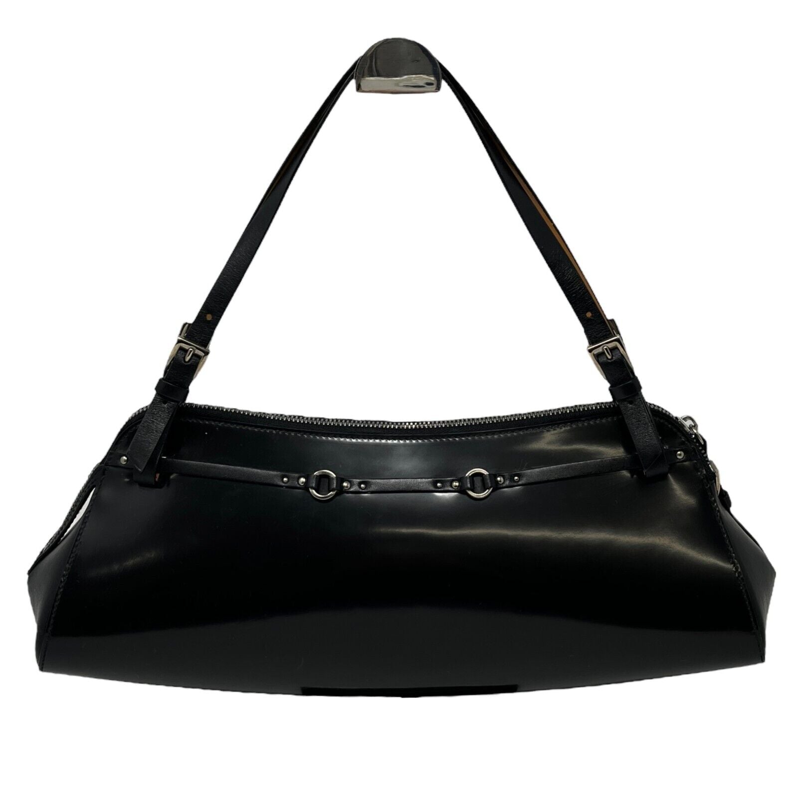 Christian Dior Vintage Logo Bondage Shoulder Bag Black Leather Rank AB