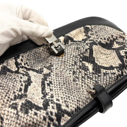 GUCCI Vintage Logo Jackie Snake Print Shoulder Bag Black White Nylon 901854
