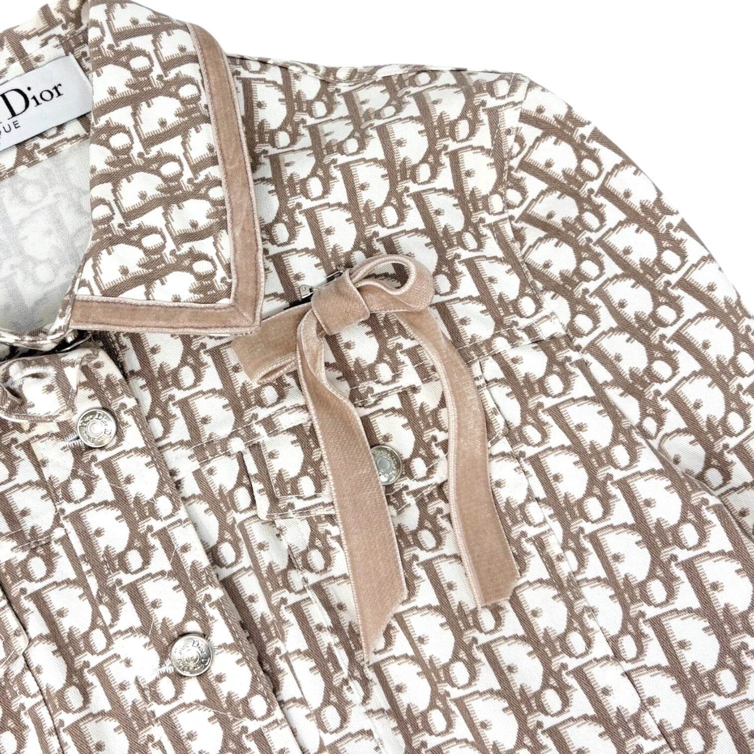 Christian Dior Vintage Trotter Monogram Jacket #42 Beige Cotton Velour Ribbon