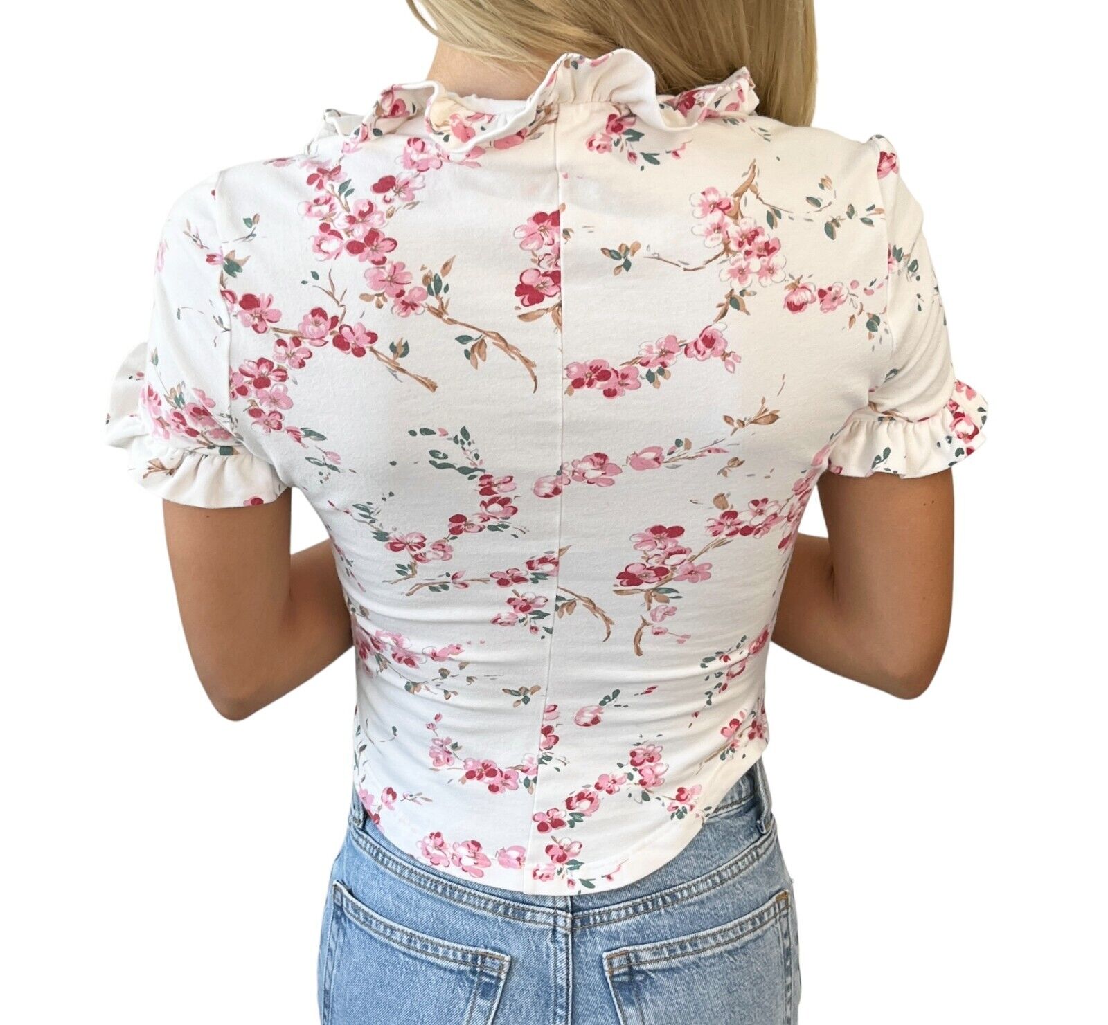 Vivienne Westwood Vintage Logo T-shirt Top #S White Pink Cotton Flower Frill