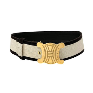 CELINE Vintage Macadam Logo Belt Fashion Accessory Brown Gold Cotton