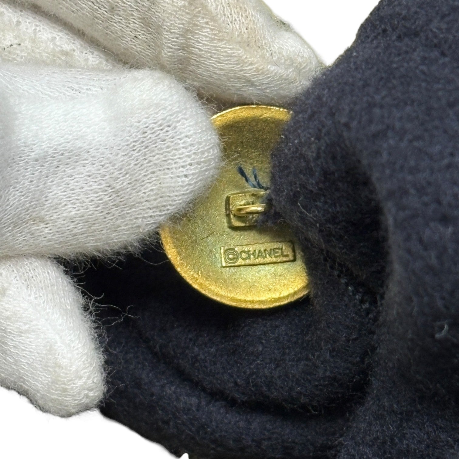 CHANEL Vintage 95A CC Mark Logo Long Coat Jacket #38 Cashmere Dark Blue Gold