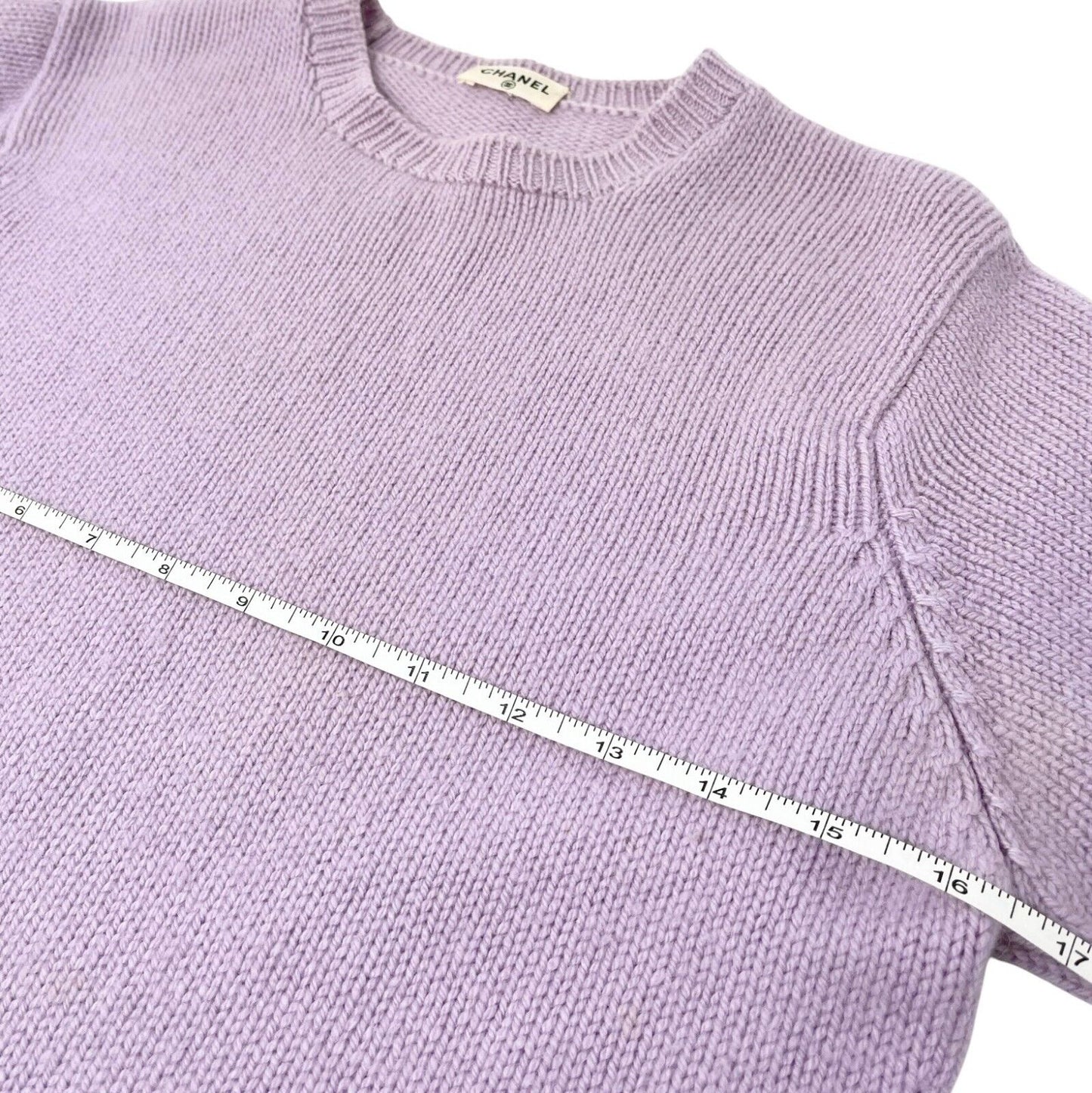 CHANEL Vintage CC Mark Logo Knit Sweater Top Short Sleeve Cashmere Purple