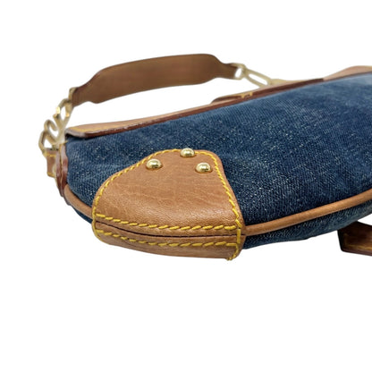 DOLCE&GABBANA Vintage Flap D-Ring Denim Shoulder Bag Blue Brown Denim 902059