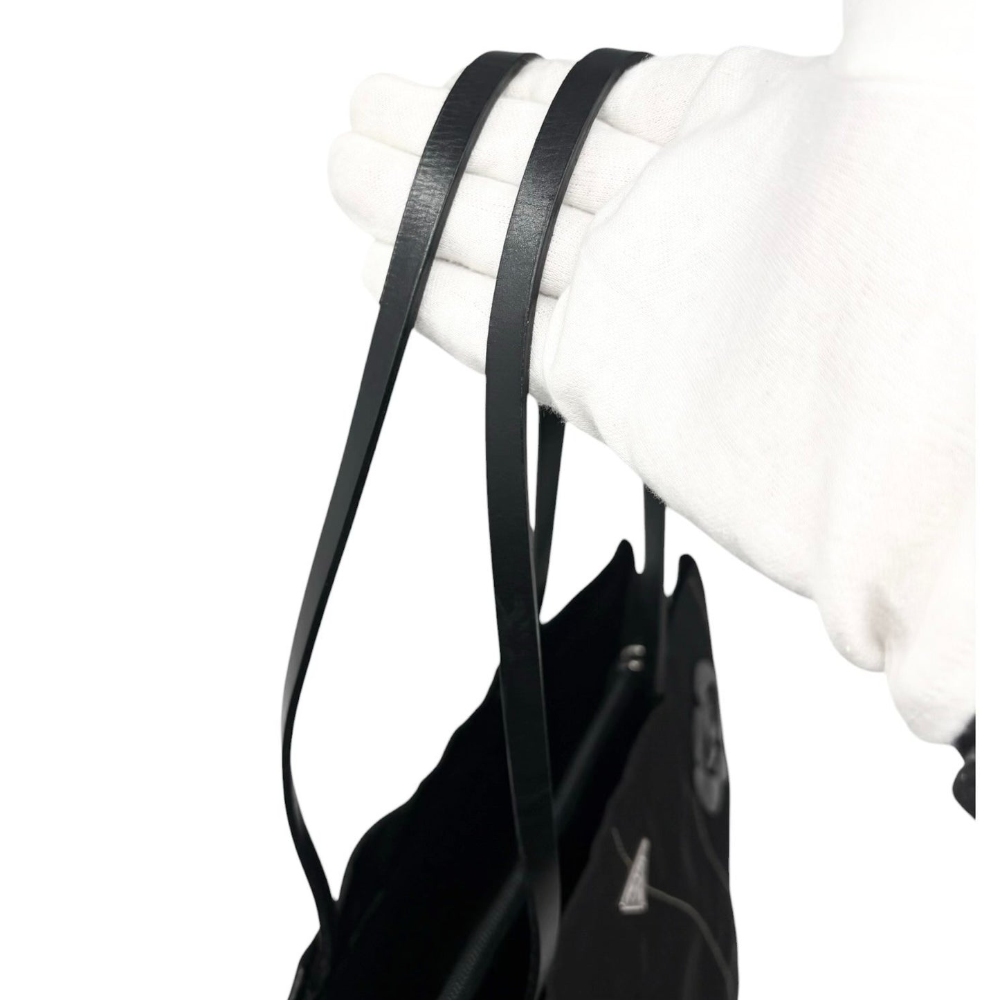 PRADA Vintage Logo Tessuto Nylon Fiori Shoulder Bag Black Gold Rose Leather