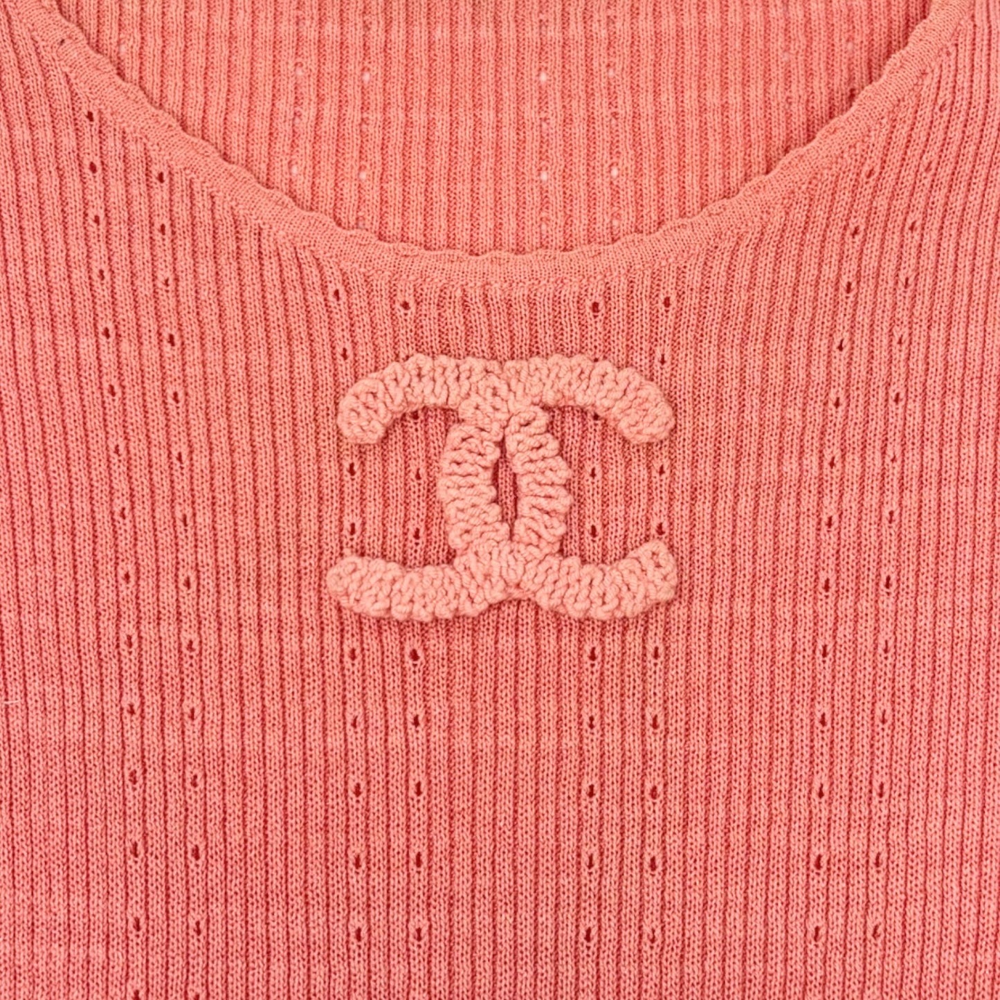 CHANEL Vintage 09P CC Logo Rib Knit T-shirt Top #40 Orange Cotton 902267