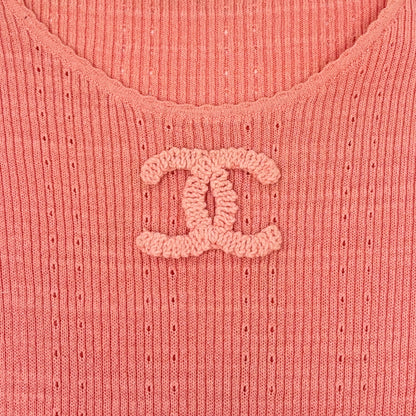 CHANEL Vintage 09P CC Logo Rib Knit T-shirt Top #40 Orange Cotton 902267