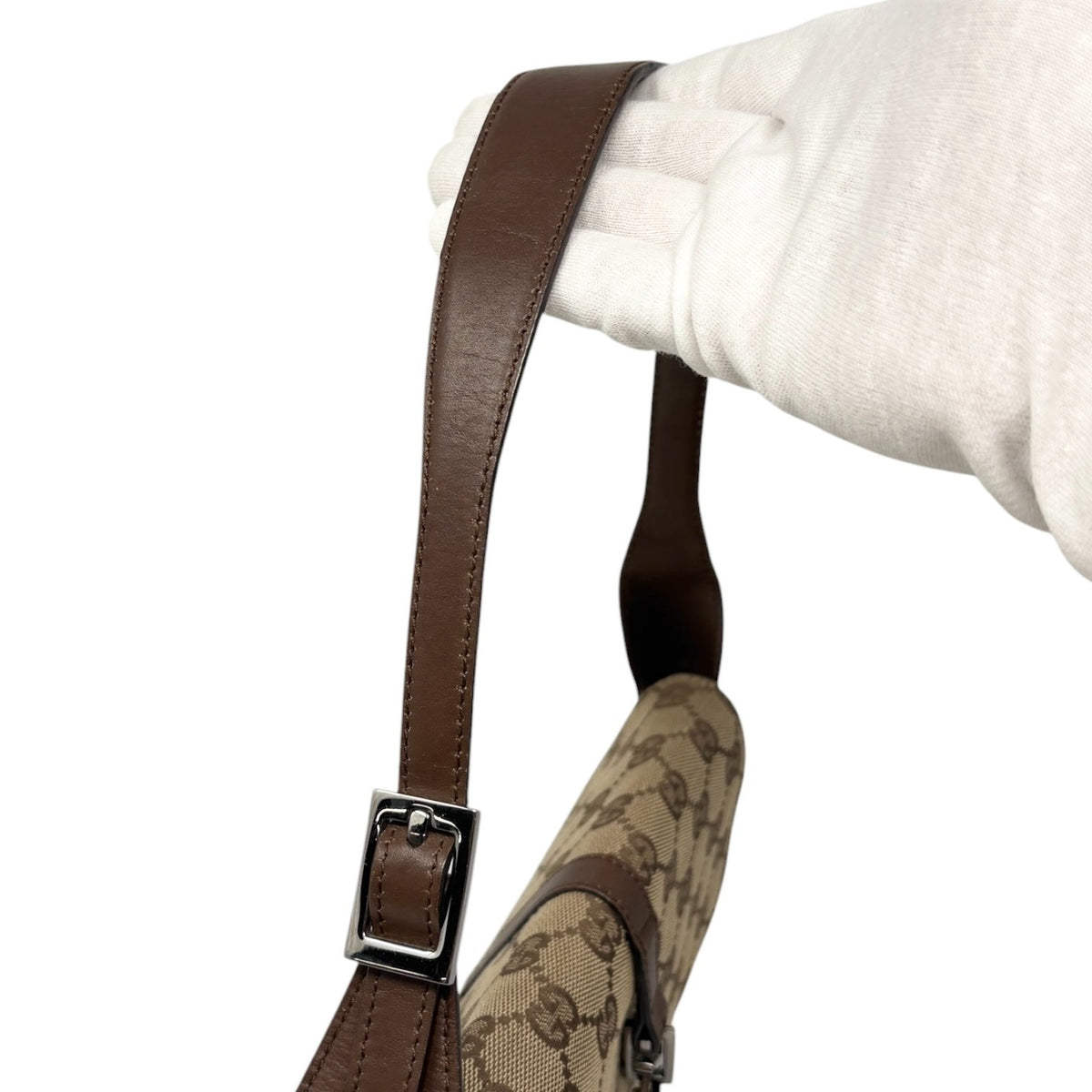 GUCCI Vintage GG Monogram Jackie Shoulder Bag Beige Canvas Leather 902329