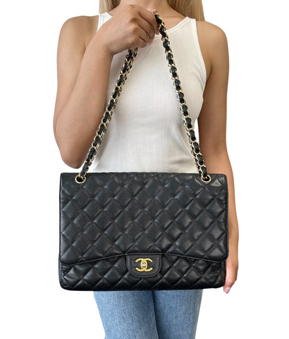 CHANEL Vintage CC Turnlock Quilted Chain Shoulder Bag Black Gold Leather 902228