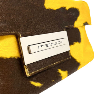 FENDI Vintage Cow Mamma Baguette Body Shoulder Bag Yellow Calf Hair Rank AB+