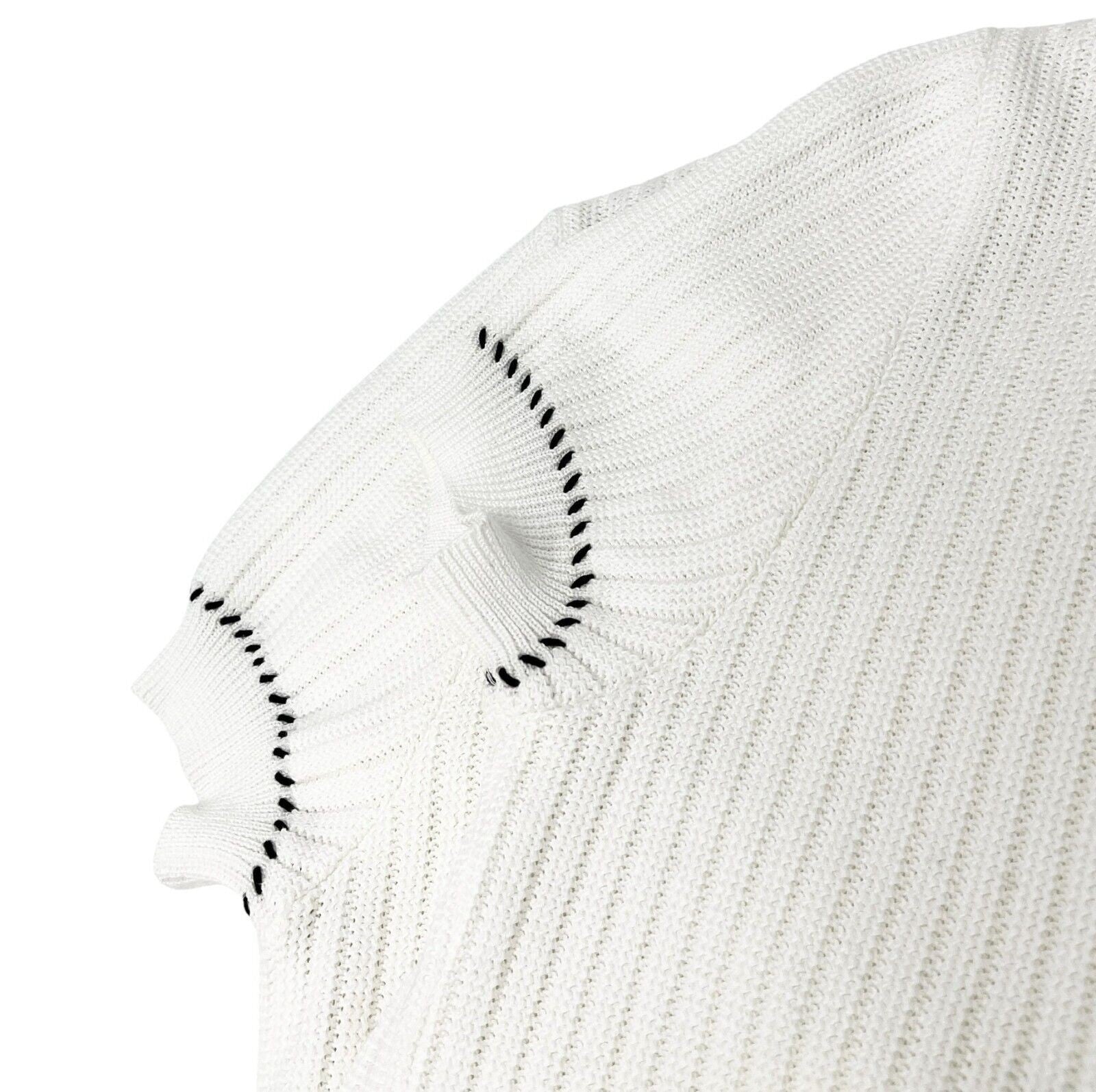 CHANEL Vintage 96P CC Logo Rib Knit Cardigan Top #40 Short Sleeve White Cotton