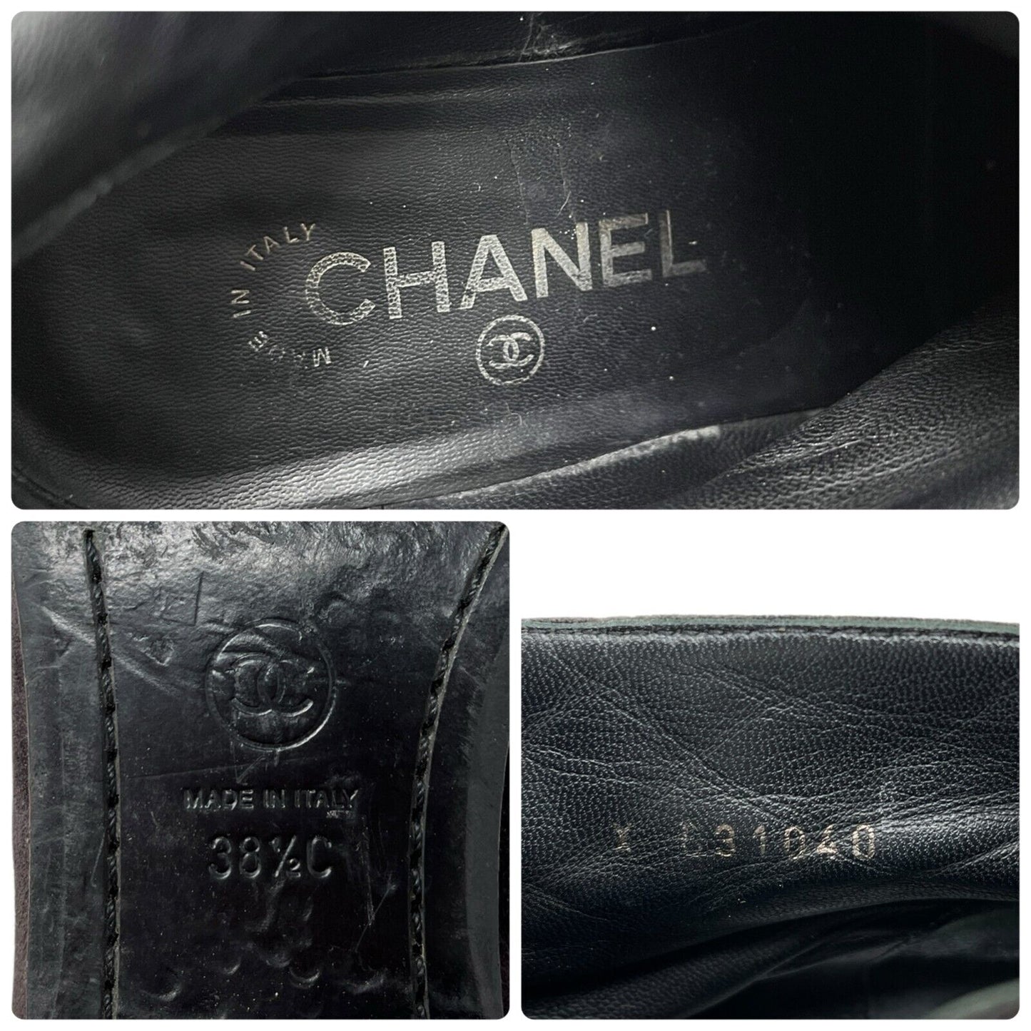 CHANEL Vintage CC Mark Logo Short Boots #38-38.5 Brown Suede Stitch Zip