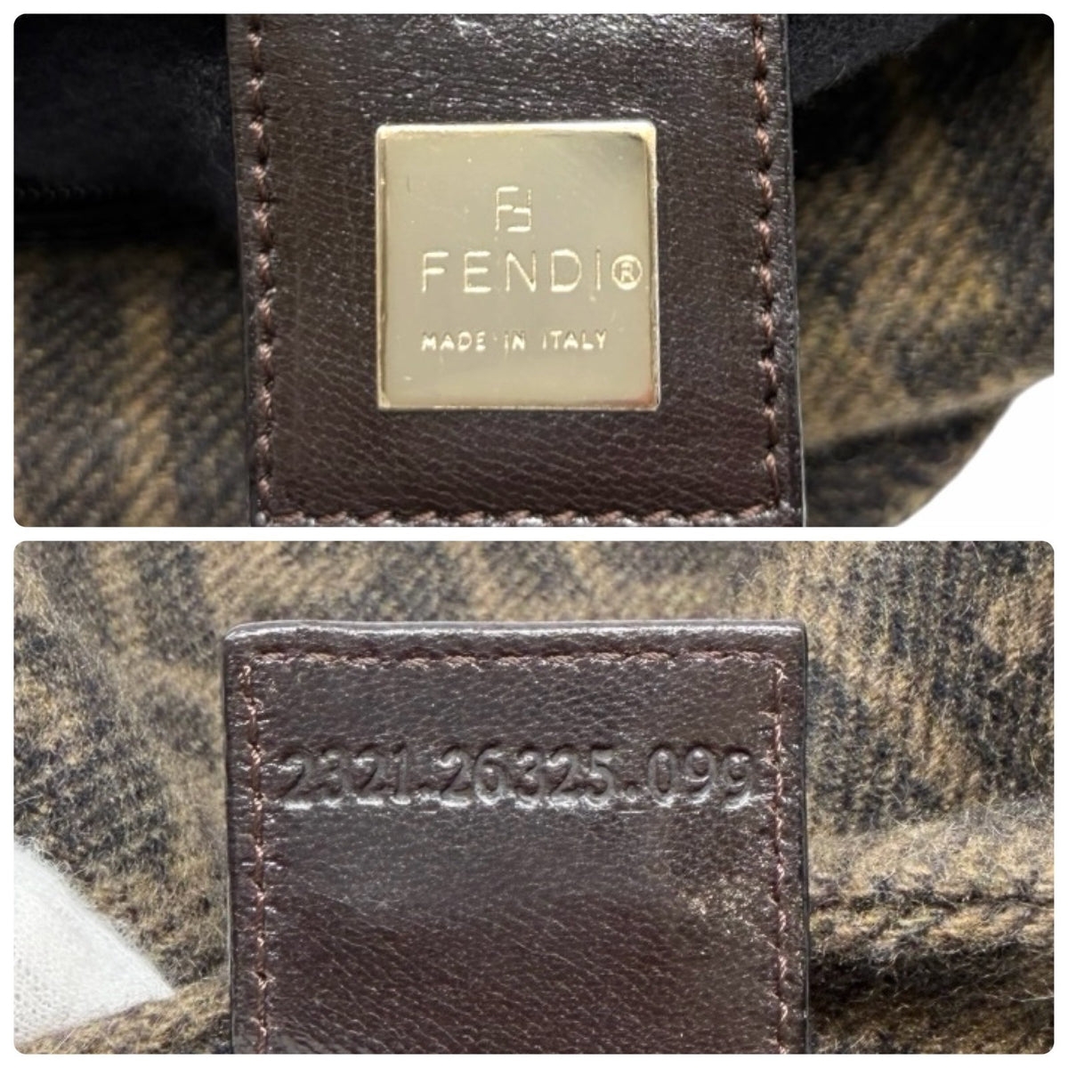 FENDI Vintage FF Zucca Cashmere Knit Mamma Baguette Shoulder Bag Brown 902052