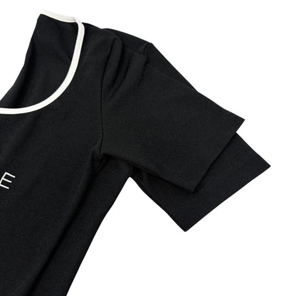 CELINE Vintage Logo T-shirt Top #38 Black White Short Sleeve Polyester 902429