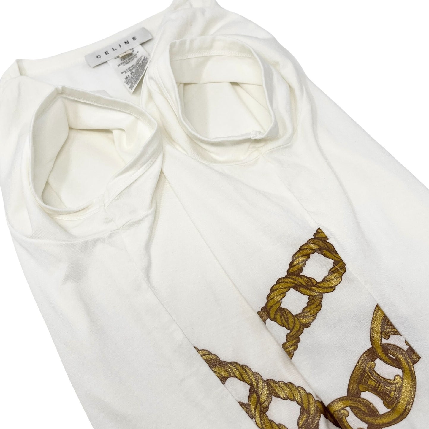 CELINE Vintage Macadam Logo T-shirt Top #S Chain Print White Cotton Rank AB