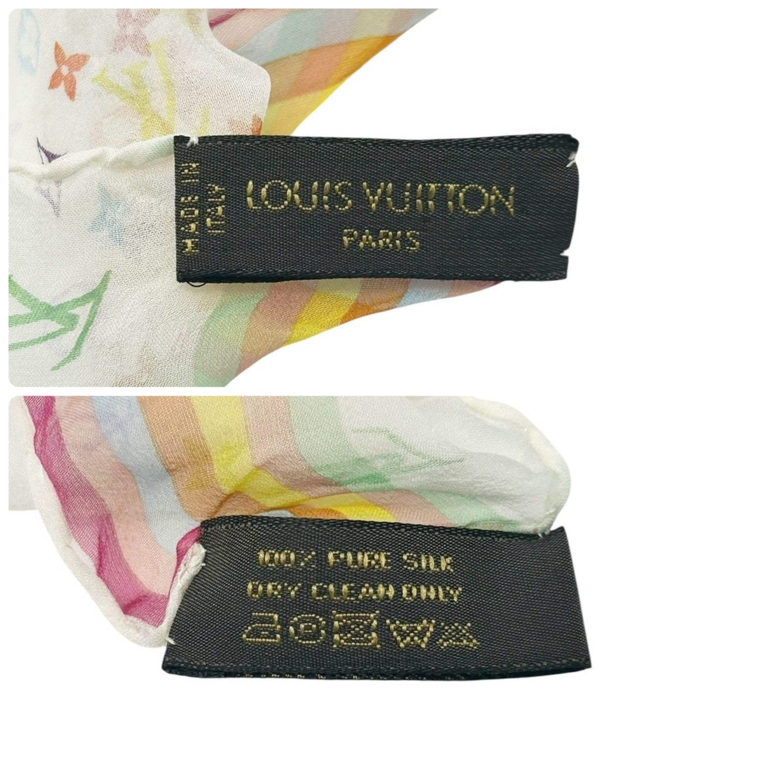 LOUIS VUITTON Vintage LV Logo Monogram Scarf Wrap Shawl Multicolor Silk