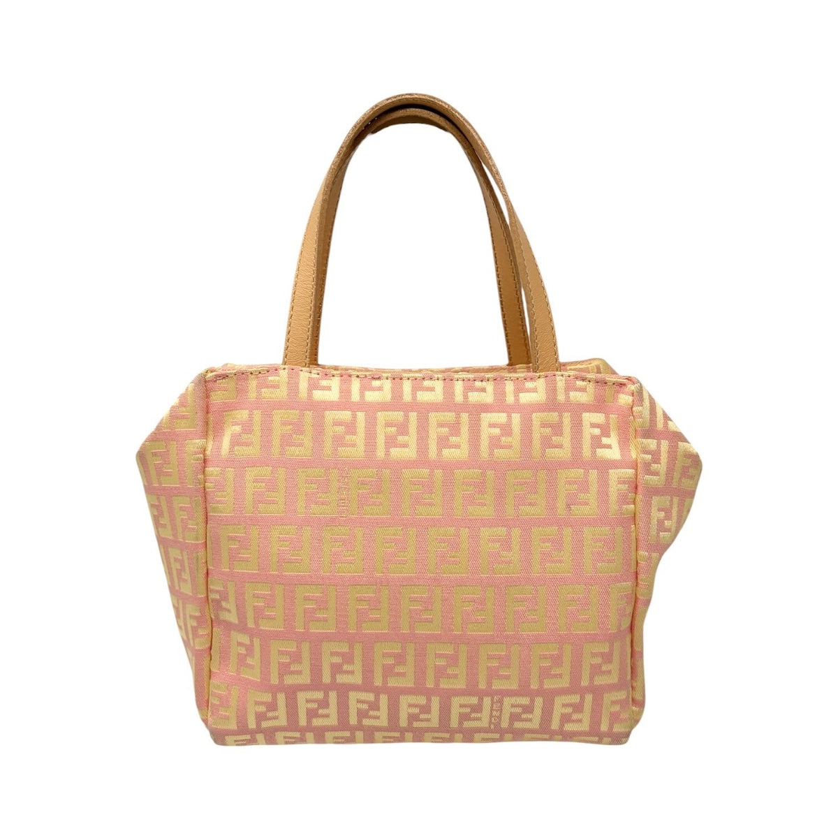 FENDI Vintage FF Logo Zucchino Mini Handbag Pink Yellow Canvas 902482