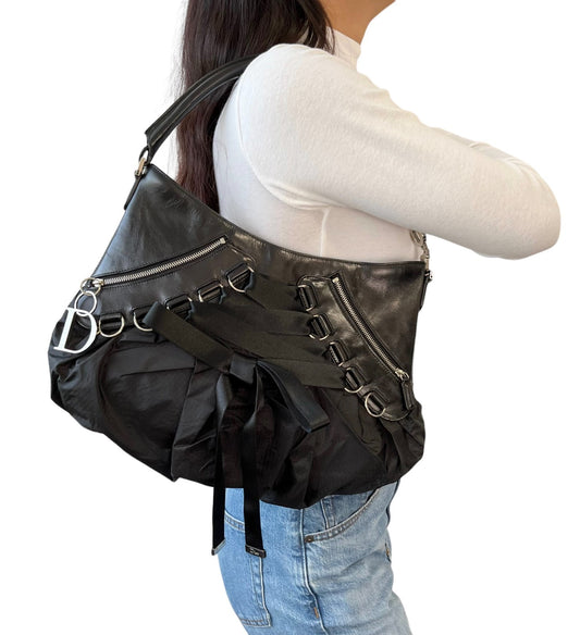 Christian Dior Vintage 2004 Ballet Corset Bag Black Nylon Leather 902095