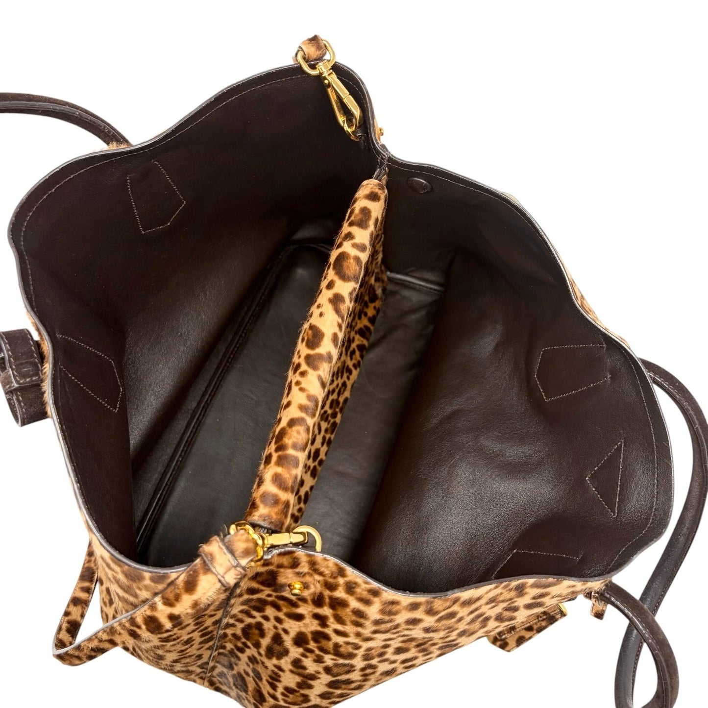 PRADA Vintage Triangle Logo Leopard Tote Bag Brown Black Pony Calf Hair 902452