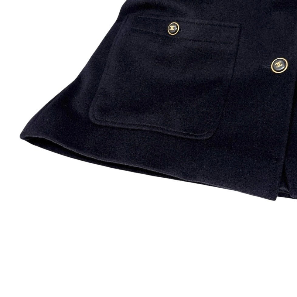 CHANEL Vinatage 95A CC Logo Button Coat Jacket #38 Cashmere Dark Blue Gold