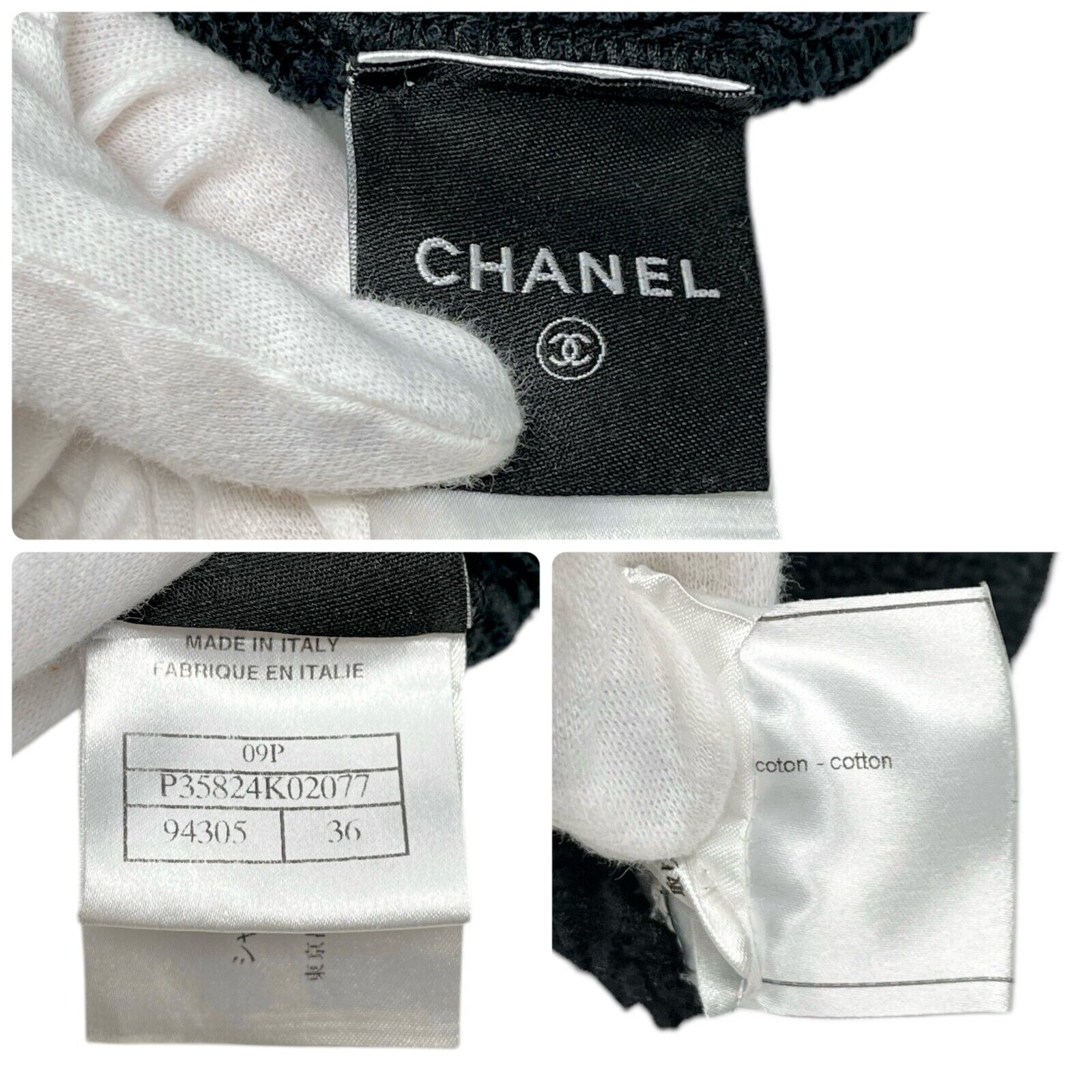 CHANEL Sport Vintage 09P CC Mark Logo Bathrobe #36 Terry Cloth Black Cotton
