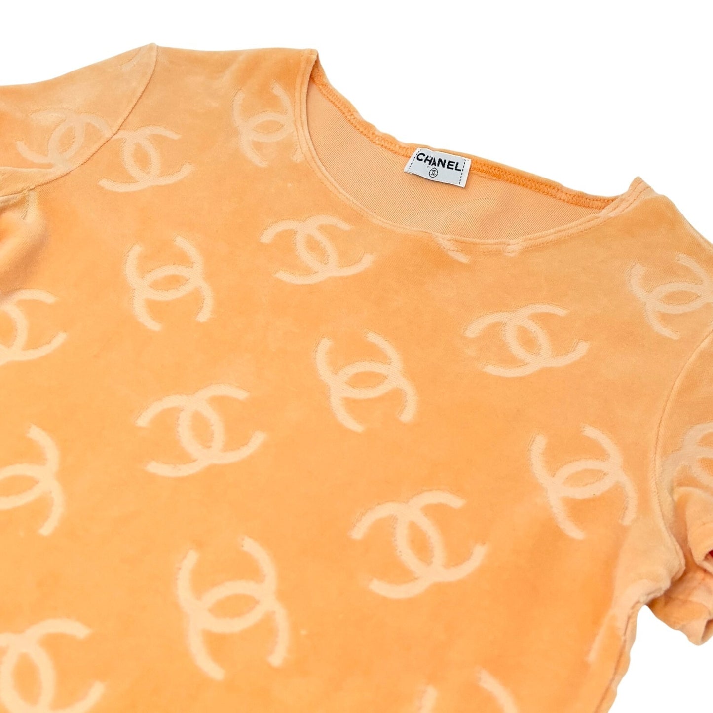 CHANEL Vintage 1996 CC Mark Logo Velour Dress #38 One-piece Orange Cotton