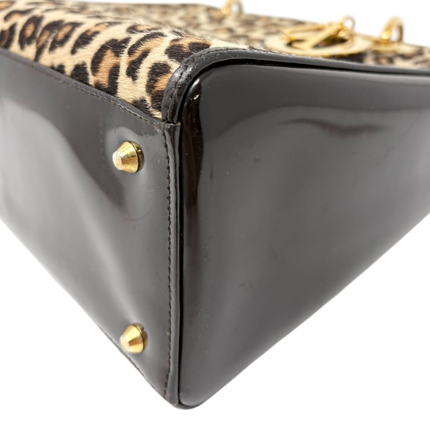 Christian Dior Vintage 2007 Lady Dior Pony Calf Hair Leopard Tote Bag Brown Gold