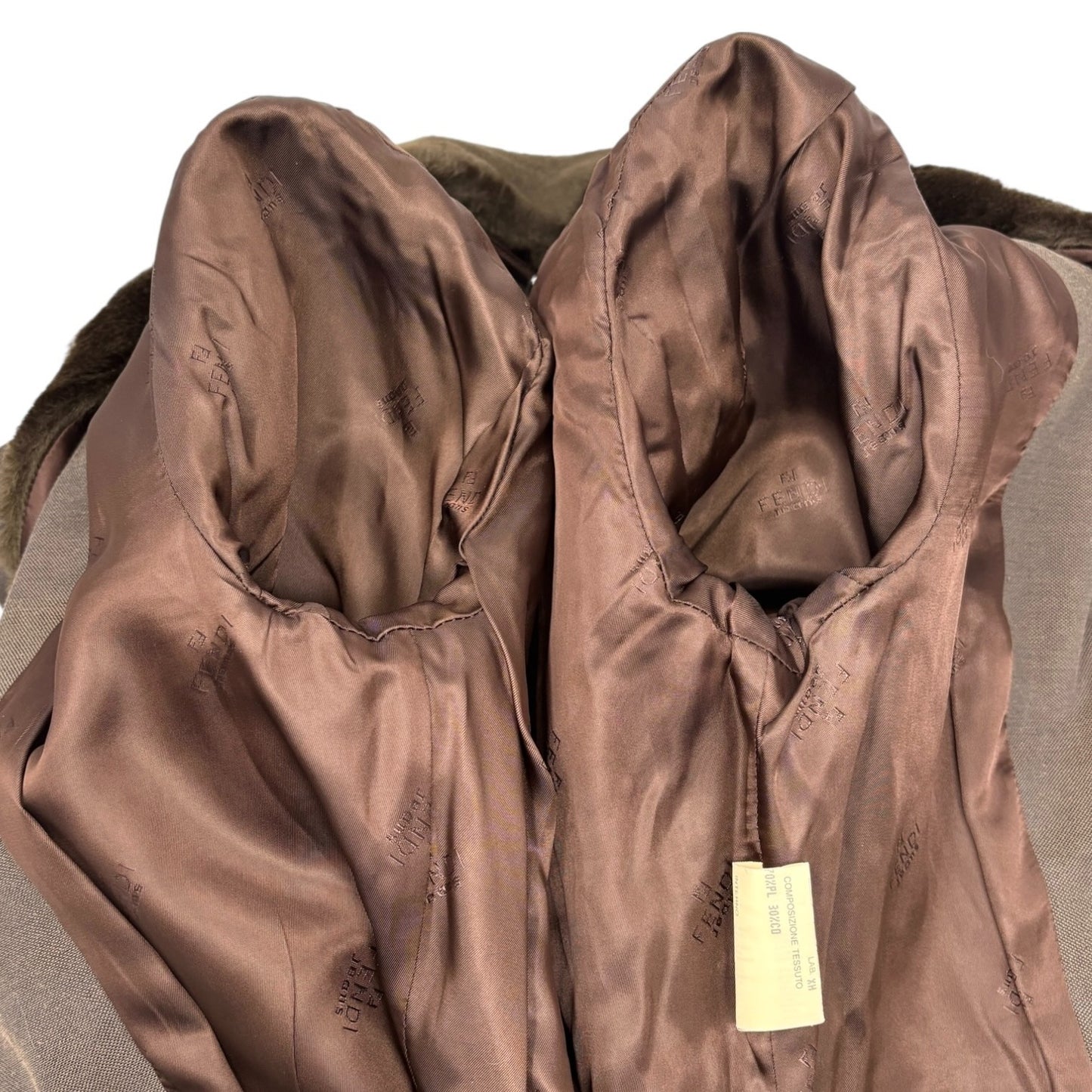 FENDI Vintage FF Logo Fur Belted Long Trench Coat Jacket #38 Brown Black