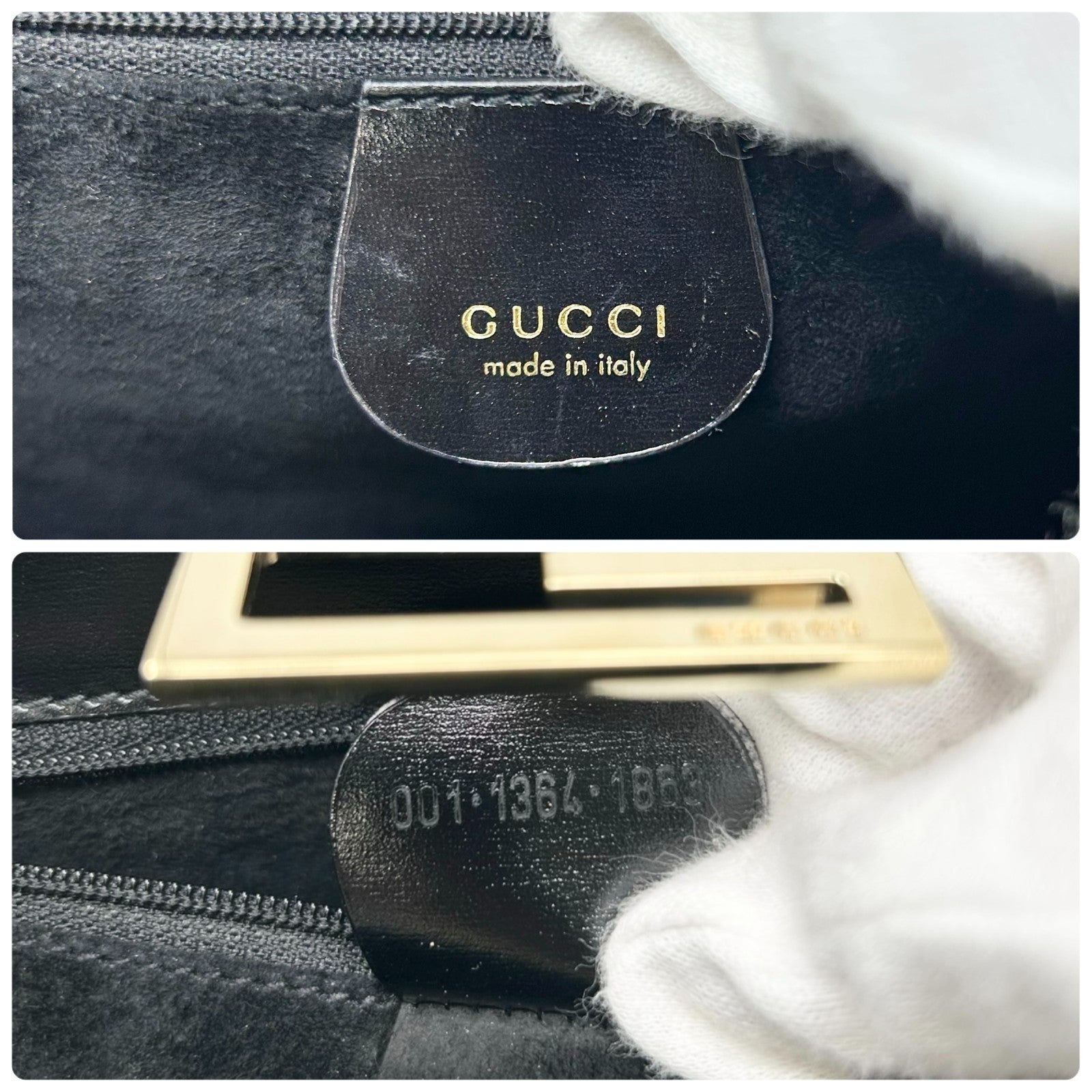 GUCCI Vintage G Square Logo Shoulder Bag Handbag Black Gold Suede Leather