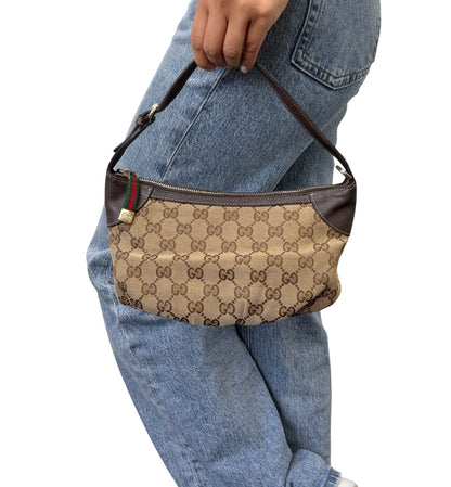 GUCCI Vintage GG Monogram Web Stripe Mini Shoulder Bag Pochette Beige 902417