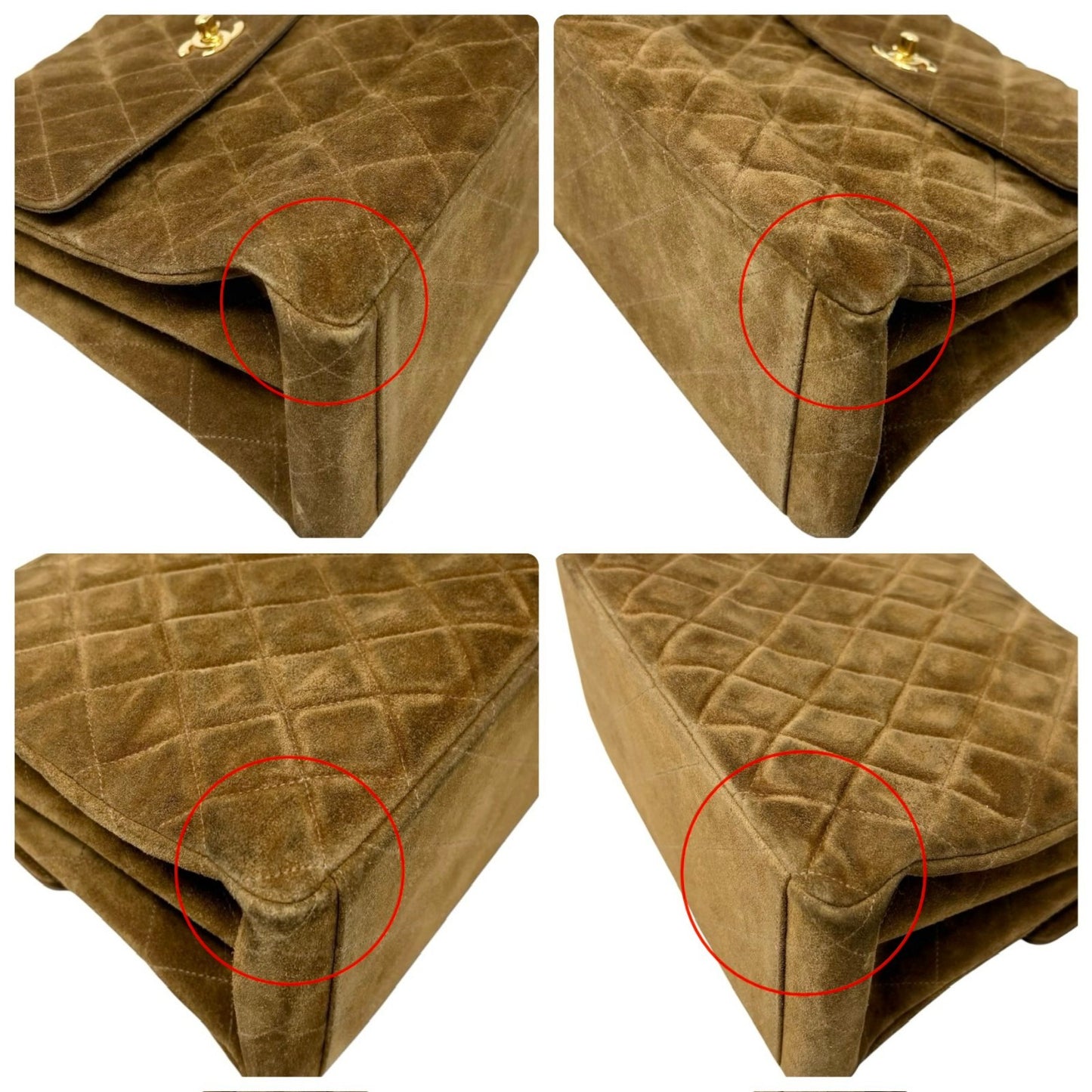 CHANEL Vintage CC Logo Turnlock Quilted Suede Flap Shoulder Bag Brown 902580