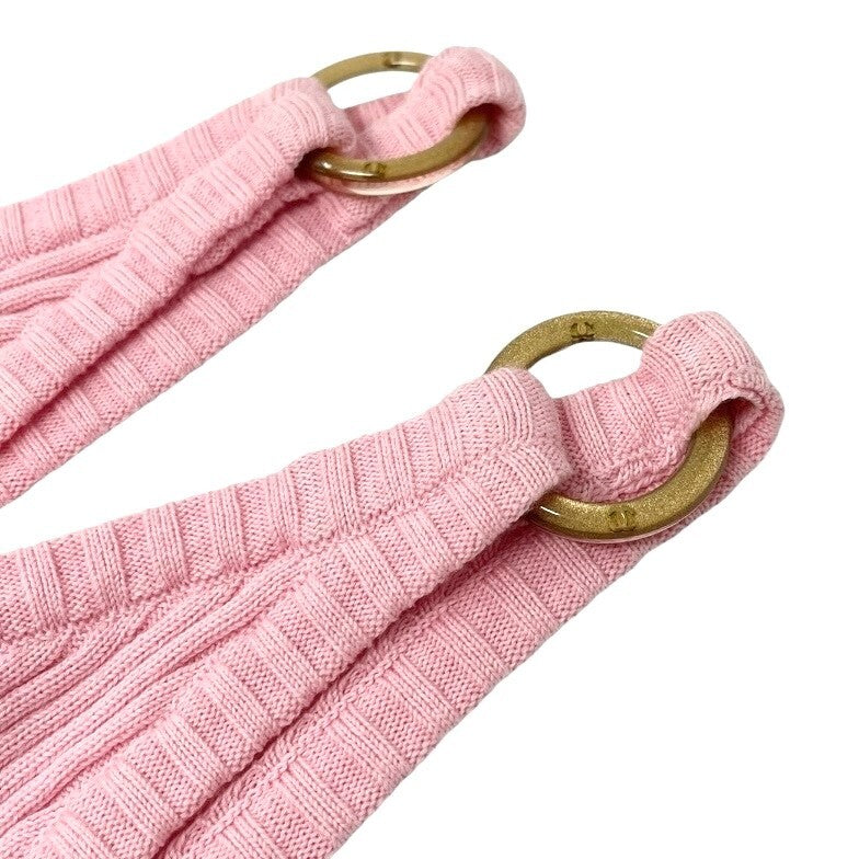 CHANEL Vintage 01C CC Logo Rib Knit Tank Top #38 Pink Gold Ring Cotton Rank AB