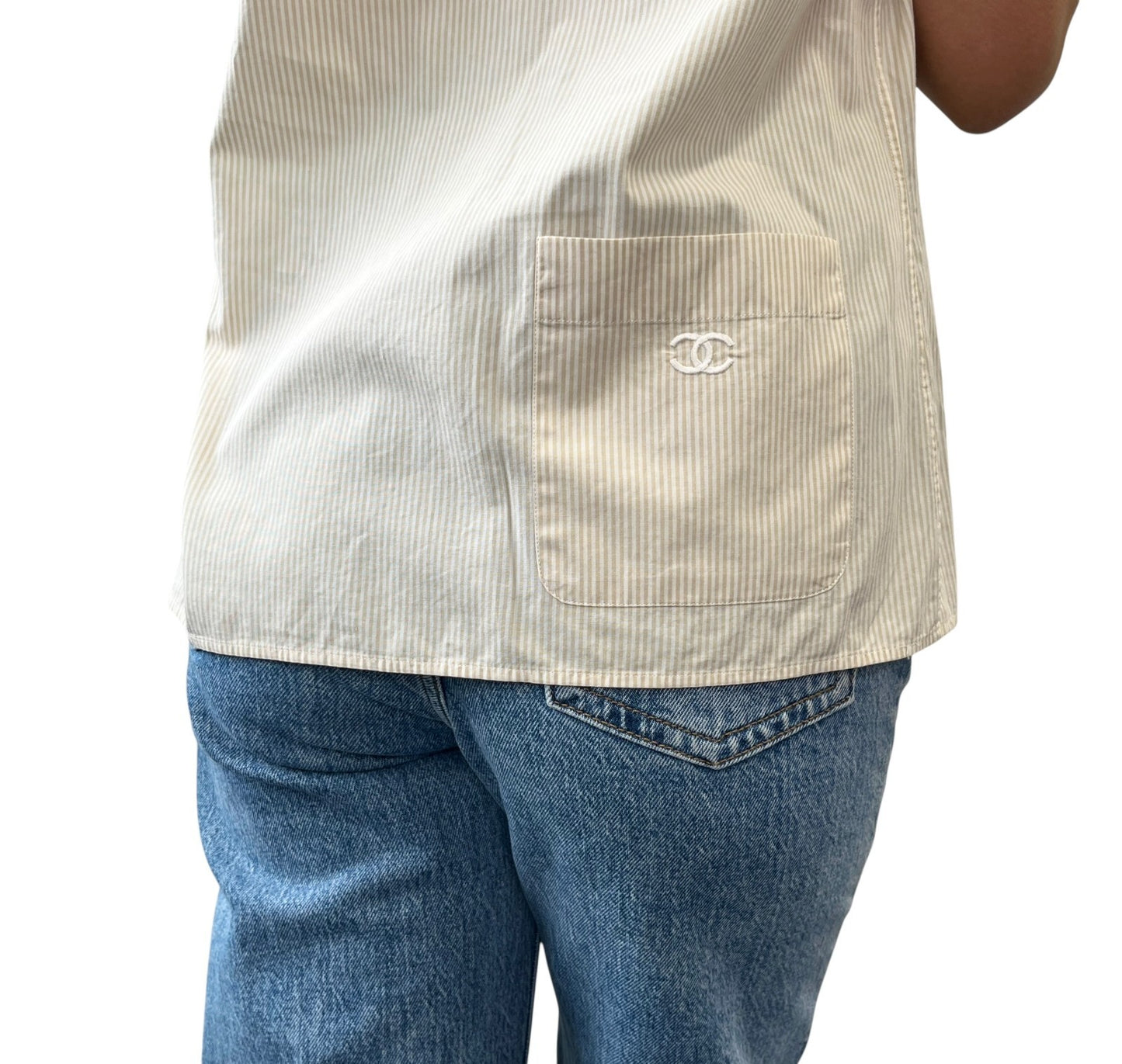 CHANEL Vintage 99P CC Logo Button Up Shirt Top Short Sleeve #40 Beige Pocket