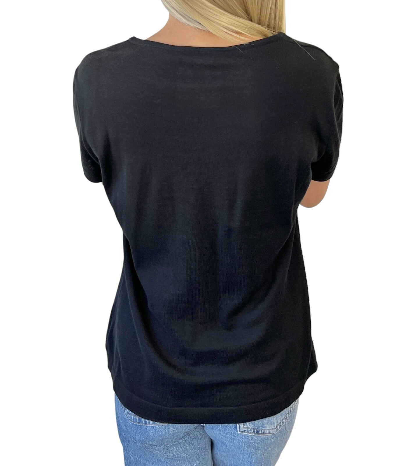 CHANEL Vintage 95P CC Mark Logo T-shirt #40 Short Sleeve Top Black Cotton
