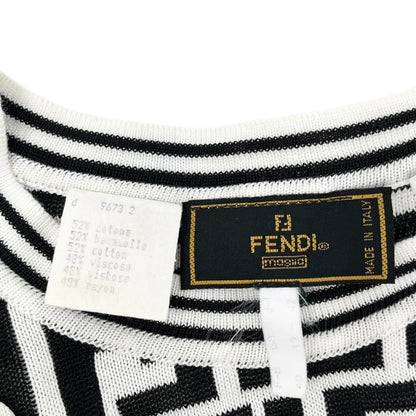 FENDI Vintage Zucca Knit Top T-shirt #40 White Black Monogram Short Sleeve
