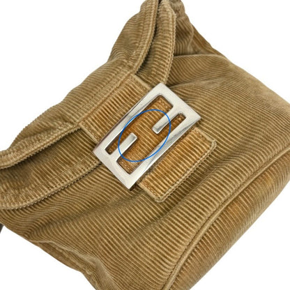 FENDI Vintage FF Logo Mamma Baguette Mini Shoulder Bag Beige Corduroy 901886
