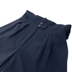 CHANEL Vintage CC Mark Logo Culottes Dress #40 Dark Blue Gold Wool Sleeveless