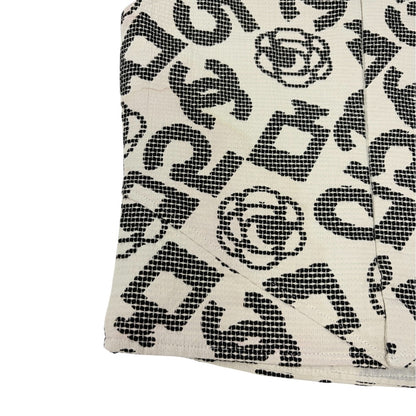 CHANEL Vintage 06P CC Camellia No.5 Print Tank Top #36 White Black Zip 902288