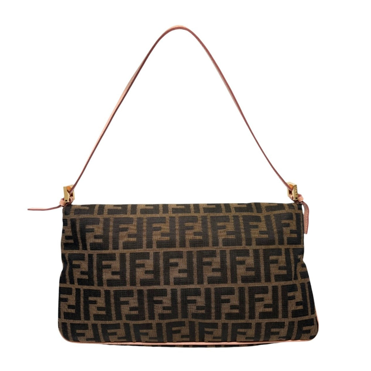 FENDI Vintage FF Mamma Baguette Flower Shoulder Bag Brown Salmon Pink 902468