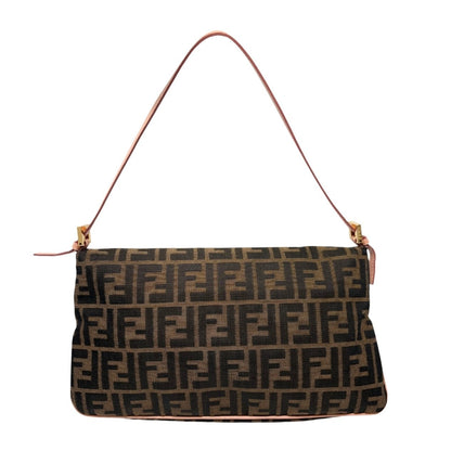 FENDI Vintage FF Mamma Baguette Flower Shoulder Bag Brown Salmon Pink 902468