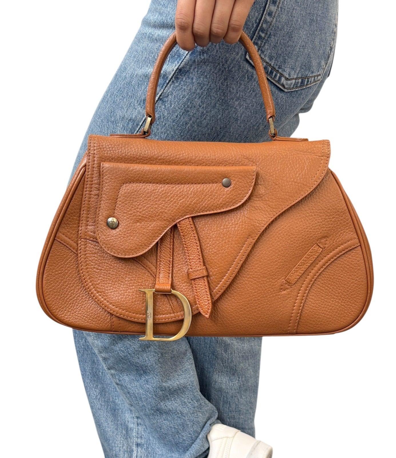 Christian Dior Vintage Double Saddle Leather Bag Handbag D Charm Brown 901941