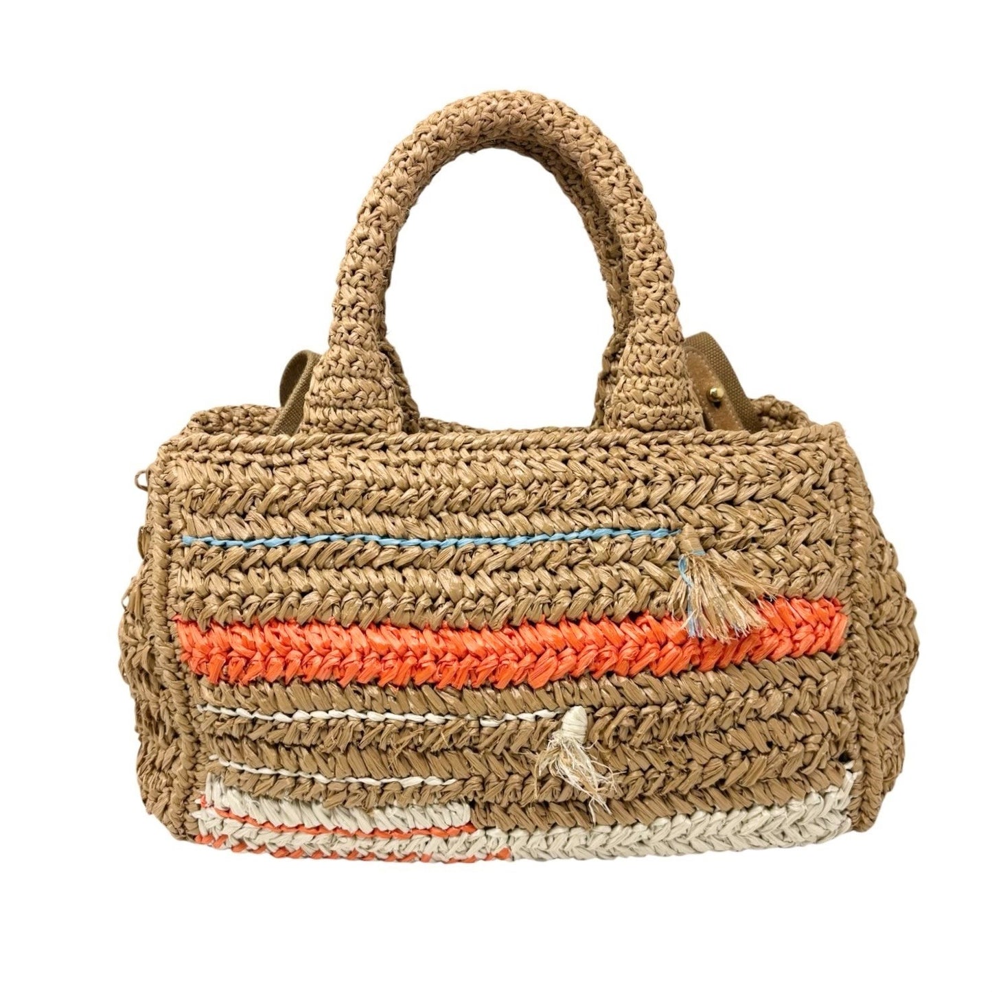 PRADA Vintage Raffia Straw Tote Crossbody Bag 2way Brown Multicolor 901877